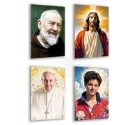 emmena - Set of 4 Magnets of Sacred Art - Saint Pius, Jesus, Pope Francis, Charles Acutis - Suitable for any metal surface - Magnets for Refrigerator, Whiteboard, Home and Office