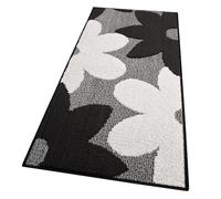 EMMEVI 3D Kitchen Rug, Three-Dimensional Flower, Soft, Edged, Modern, Non-Slip Runner, 50 x 90 cm, Black
