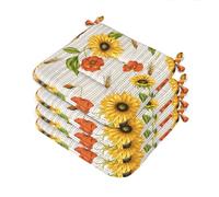 emmevi Set of 4 Cotton Chair Cushions with Washable Laces, Universal Soft Chair Covers Flowers Red Poppies