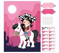 EmmgHen Pin the Bandana On the Cowgirl Party Game Pink Western Horse Last Rodeo Poster with 24Pcs Stickers Blindfolds Disco Wild West Let's Go Girls Themed Birthday Party Activity Decorations Supplies