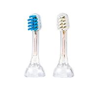 emmi®-dent 2X K2 Toothbrush Heads (1x Blue+1x White) I Replacement Brushes with Small Brush Head for Children & Small Jaws I for emmi®-dent Metallic & Professional Toothbrushes