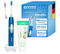 emmi-dent Metallic Electric Ultrasonic Toothbrush (Blue Starter Set) I Ideal for Sensitive Teeth & Gums I Optimal Tooth Brushing Without Scrubbing I Up to 12 Days of Battery Life