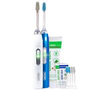 emmi®-dent Metallic Electric Ultrasonic Toothbrush (White + Blue Family Set) I Ideal for Sensitive Teeth & Gums I Optimal Tooth Brushing Without Scrubbing I Up to 12 Days of Battery Life