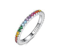 Emmie Jewelry Eternity Ring 925 Silver with Colourful Zirconia Stones | Women's Ring with Rainbow Stones All Around | Rainbow Rings for Women, Women Jewellery