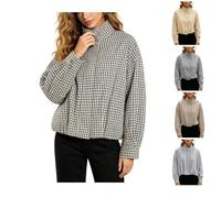 Emmoal Women's Plaid Jacket Casual Long Sleeve Checked Bomber Jackets Stand Collar, Zip Up Vintage Jacket Lightweight Autumn Outerwear for Ladies Relaxed Fit Gingham Tops