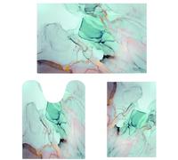 EMMTEEY 3 Piece Bathroom Rug Set Turquoise,Teal Mabrle Bath Rugs Comfort Floor Mat Super Absorbent Ultra Thin Low Profile Quick Dry Washable Carpet for Bathroom Sink Shower Non Slip