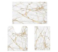 EMMTEEY Bathroom Rugs Set 3 Piece, Gold White Marble Toilet Mats Non Slip Super Absorbent Quick Drying for Floor Mats Bedroom Kitchen