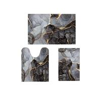 EMMTEEY Bathroom Rugs Sets 3 Piece, Black Gray and Gold Marble Bath Mat, Non-Slip Absorbent Floor Mat, Fit Under Door, Easy to Clean, Shower Rug