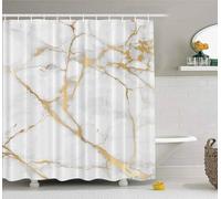 EMMTEEY White Golden Marble Shower Curtain,Abstract Fabric Shower Curtain for Kids Shower Bathroom Decor,Modern Art Waterproof Kids Shower Curtain Set with Hooks,72X72 Bathroom Accessory