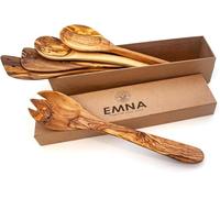 EMNA - 5-Piece Olive Wood Kitchen Utensil Set | Cooking Spoon, Salad Servers, Flat & Slotted Spatula | Gift Idea for Women's Day, Easter, Mother's Day