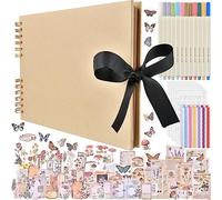 EMNIMQ 200pcs Large Scrapbook Kit A4 DIY Photo Albums Scrapbook 80 Pages,with 174 pcs Vintage Scrapbook Accessories Paper 12 Metallic Marker Pens 6 Sheets Stickers,120 Photo Corners & 5 Stencils