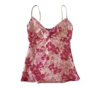 Emo Coquette Cropped Top Grunge 2000s Spaghetti Strap Tops Streetwear Vintage Camisole Y2k Cheetah Tops, Hot Pink Flower, M