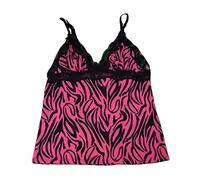 Emo Coquette Cropped Top Grunge 2000s Spaghetti Strap Tops Streetwear Vintage Camisole Y2k Cheetah Tops, Hot Pink Leopard, L