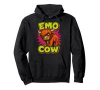 Emo Cow Funny Highland Cow 90s Lowbrow Cartoon Pullover Hoodie