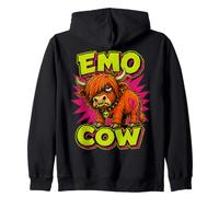 Emo Cow Funny Highland Cow 90s Lowbrow Cartoon Zip Hoodie