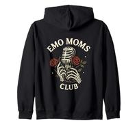 Emo Moms Club Microphone with Roses Punk Design Zip Hoodie