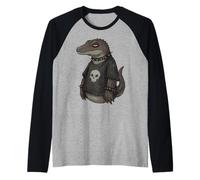 Emo Mosasaurus Goth Punk Skull Funny Dinosaur Meme Raglan Baseball Tee