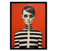 Emo Phase By Ryan Ramirez Black On Orange Coral Skeleton Bold Vibrant Halloween Artwork Painting Art Print Framed Poster Wall Decor Artery8 Black W12 inch x H16 inch