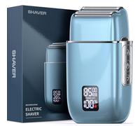 Emochies Portable Electric Razor for Men: Foil Shaver for Beard/Face - LED Display USB-C Fast Rechargeable - IPX7 Waterproof for Travel & Home - Deep Blue