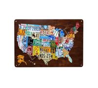 EMOHAT License Plate Map of the United States USA Metal Sign Home Living Room Porch Decor Gifts Wall Decor Tin Sign Shed Office Craft Room Living Room 12x8 inch