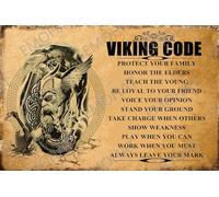 EMOHAT Metal Vintage Iron Poster Viking Tin Sign Viking Code Decoration Art For Home Kitchen Bathroom Home Bar Restaurant Wall Decor Aluminum Sign Metal Plaque Sign 8x12 Inch