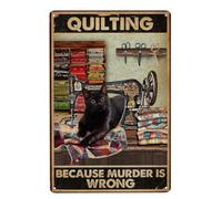 EMOHAT Quilting Because Murder Is Wrong Black Cat For Sewing Room Decor Gifts Best Decor Gift Ideas For Friends Metal Tin Painting Wall Decoration 8x12 Inch