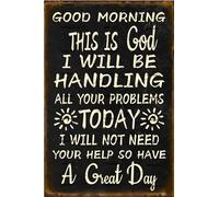 EMOHAT Vintage Metal Signs Iron Poster Good Morning This is God I Will be Handing All Your Problems God Christian Sign Wall Decor Art Garage Man Cave Home Room Decor Tin Sign Plaque 8x12 Inch