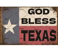 EMOHAT Vintage Wall Decor Tin Sign God Bless Texas Metal Plaque Texas State Flag Texans Wall Art Decor Poster Garage Man Cave Home Office Cafe Bar Pub Outdoor Indoor Metal Sign 8x12 Inch
