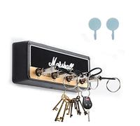 EMOIEMO Guitar Key Hooks, Key Holder Hanger with 4 Plug Keychains, Self Adhensive Wall Mounted Keys Storage Shelf Key Rack for Room Office Hallway Entryway Wall Decor