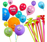 Emoji Latex 12inch Balloons with Stick Stands Birthday Christmas Communion Party Supplies Funny Cute Decoration Baloon 100 pcs Shatchi Multi One Size