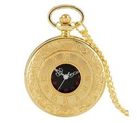 EMoLus Pocket Watch Black Roman Numerals Quartz Pocket Watch Men Women Black Hollow Case Steampunk Vintage Pendant Necklace Best Gifts for Men Women Mens Pocket Watch (Size : Gold 80cm Chain)
