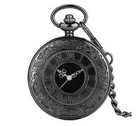 EMoLus Pocket Watch Black Roman Numerals Quartz Pocket Watch Men Women Black Hollow Case Steampunk Vintage Pendant Necklace Best Gifts for Men Women Mens Pocket Watch (Size : Black 30cm Chain)