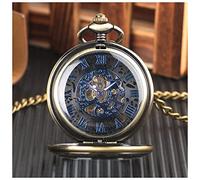 EMoLus Pocket Watch Mystical Black Dial Mechanical Pocket Watch Transparent Hunter Blue Roman Numerals Display Hand Winding Pocket Watch for Men Mens Pocket Watch