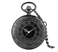 EMoLus Pocket Watch Vintage Pocket Watch Antique Roman Number Quartz Steampunk Pocket Watches Black Hollow Out Pendant Clock Chain Necklace Men Gift Mens Pocket Watch (Size : Thick Chain Watch)