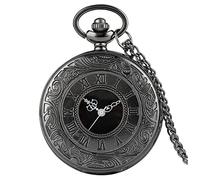 EMoLus Pocket Watch Vintage Pocket Watch Antique Roman Number Quartz Steampunk Pocket Watches Black Hollow Out Pendant Clock Chain Necklace Men Gift Mens Pocket Watch (Size : Thin Chain Watch)
