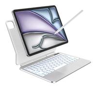 Emoonland Keyboard Case with Stylus Pen for iPad Air 11-inch (M3 2025 / M2 2024),Magic-Style Keyboard with Trackpad, Backlit Keyboard (White, iPad Air 11 inch(M3/M2)& Pro 11"(1-4th)& Air 5/4th)