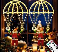 emopaw 2pack Christmas Window Lights, Cute Santa Parachute Hanging Light with Remote Control - Weatherproof for Indoor & Outdoor Window, Wall, Door | Festive Holiday Novelty Decorations, Warmwhite