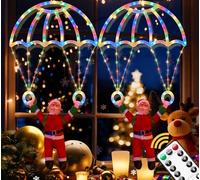 emopaw 2pack Christmas WindowLights, RGB Cute Santa Parachute Hanging Light with Remote Control - Weatherproof for Indoor & Outdoor Window, Wall, Door | Festive Holiday Novelty Decorations, Colourful