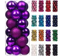 Emopeak 24Pcs Christmas Balls Ornaments for Xmas Tree - Mini Shatterproof Christmas Tree Decorations Hanging Ball for Holiday Wedding Party Decoration, Purple