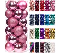 Emopeak 24Pcs Mini Christmas Balls Ornaments for Xmas Christmas Tree - 1.2 Inch Shatterproof Christmas Tree Decorations Hanging Ball for Holiday Wedding Party Decoration Pink