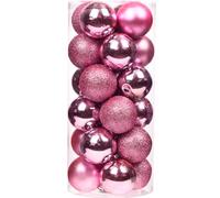 Emopeak 24Pcs Pink Christmas Ornaments for Tree Decor, 1.57 Inch Mini Christmas Balls Ornaments, Shatterproof Xmas Hanging Baubles for Holiday Wedding Party Decoration