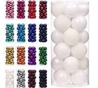 Emopeak 24Pcs White Christmas Ornaments for Tree Decor, 1.2Inch Mini Christmas Balls Ornaments, Shatterproof Xmas Hanging Baubles for Holiday Wedding Party Decoration