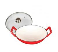 Emoré 36cm Cast-Iron Casserole Wok Pan - 6.5L Deep Stir-Fry & Stew with Lid (Non-Stick Enamel Coating, Gas/Induction Compatible) (Glass Lid)