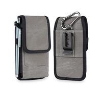 eMorevalue RFID Blocking Phone Holster for Galaxy A52 5G A32 A51, S20 FE S21 / Pixel 6, 5a, 3a Moto E, Edge Plus, One OnePlus 9 TCL 10 Pro BLU G9 Pro, Belt Clip Case, CELLEA161XXLEM, Grey, M & L