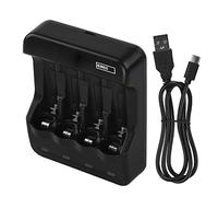 EMOS 4-Cell Battery Charger 300mA Universal NiMH NiCd Battery Charger for 1-4x AAA, AA, USB/Micro USB Cable 60cm, LED Indicator, Battery Protection, Safety Features, Black, N9321