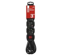 EMOS - 4-way power strip 3m - with switch - 4 Schuko sockets rotated 45° - 250 V, 16 A, 3680 W - PVC insulation - H05VV-F3G 1,5 mm2 - increased touch protection - IP20 for indoor use - black