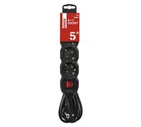 EMOS - 4-way power strip 5m - with switch - 4 Schuko sockets rotated 45° - 250 V, 16 A, 3680 W - PVC insulation - H05VV-F3G 1.5 mm2 - increased touch protection - IP20 for indoor use - black