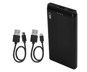 EMOS - ALPHA 10S Powerbank 10,000 mAh - External Battery with Passthrough - 2 USB-A Outputs, 1 Micro USB Input - Includes 2 USB Data Cables - Auto ON/OFF - for iPhone, iPad, Smartphone, Tablet - Black