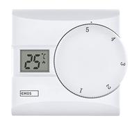EMOS - digital room thermostat with LCD display - manual, wired - heating and cooling systems - temperature control 5-30 °C - surface-mounted - simple operation - battery incl. - white
