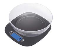 EMOS Kitchen Scales with Bowl, Digital Scales with Illuminated LCD Display, Tare Function, Food Scale, Electronic Scales, Precision up to 1 g, Load Capacity 5 kg, Black, 22.3 x 19.8 x 2 cm